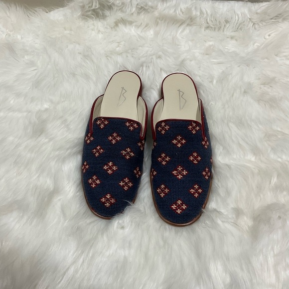 Rare Vero Cuoio Navy and Burgundy Patterned Mules - Picture 2 of 10